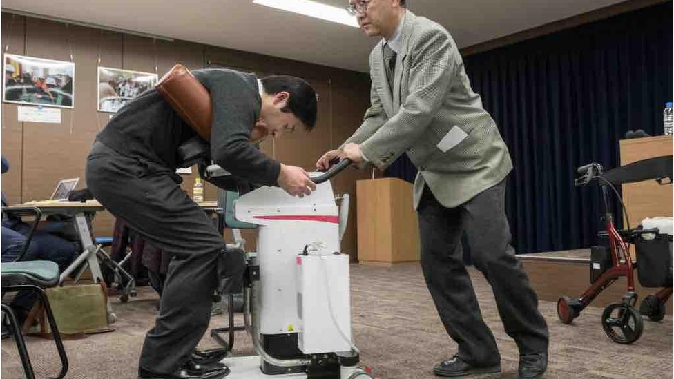 Demonstration of the nursing-care robot HUG (mobility support robot) in Japan, Tokyo 2 February 2018