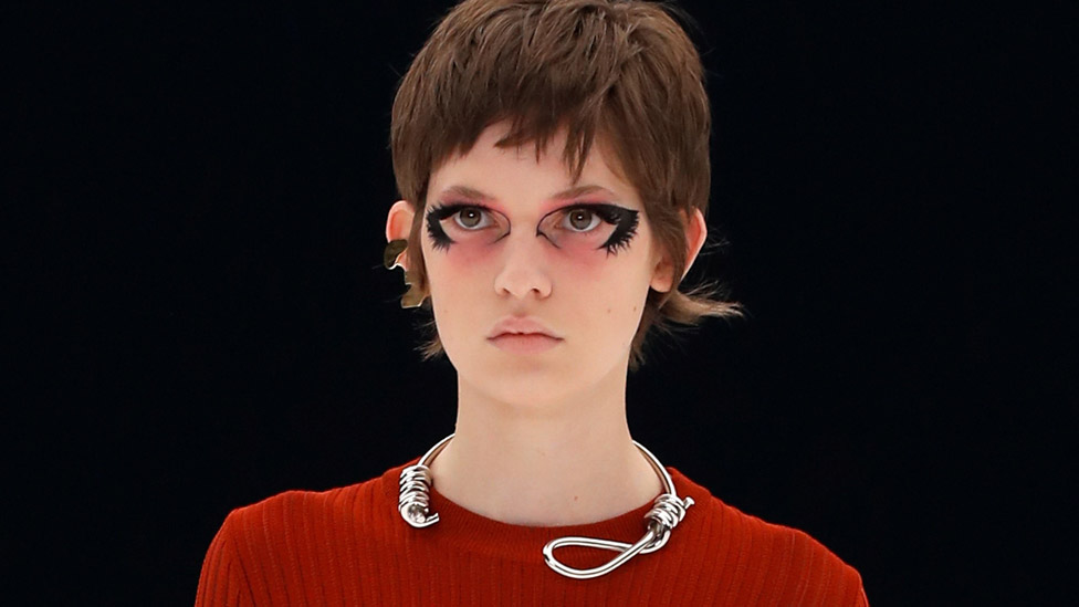 Givenchy model with "noose" necklace at Paris Fashion Week