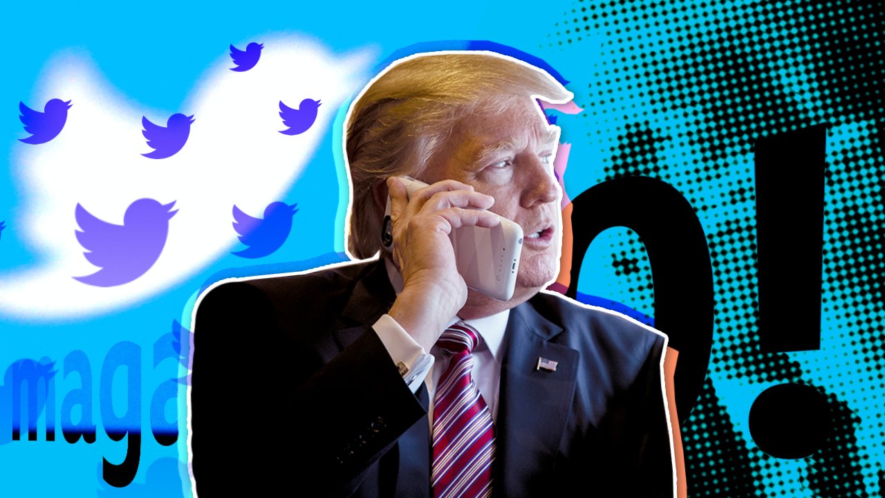 Дональд Трамп перед логотипом Twitter