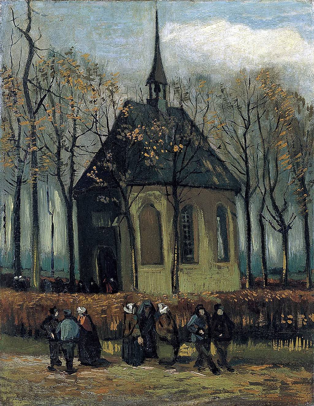"Congregación saliendo de la Iglesia Reformada en Nuenen", Vincent van Gogh 1884-1885