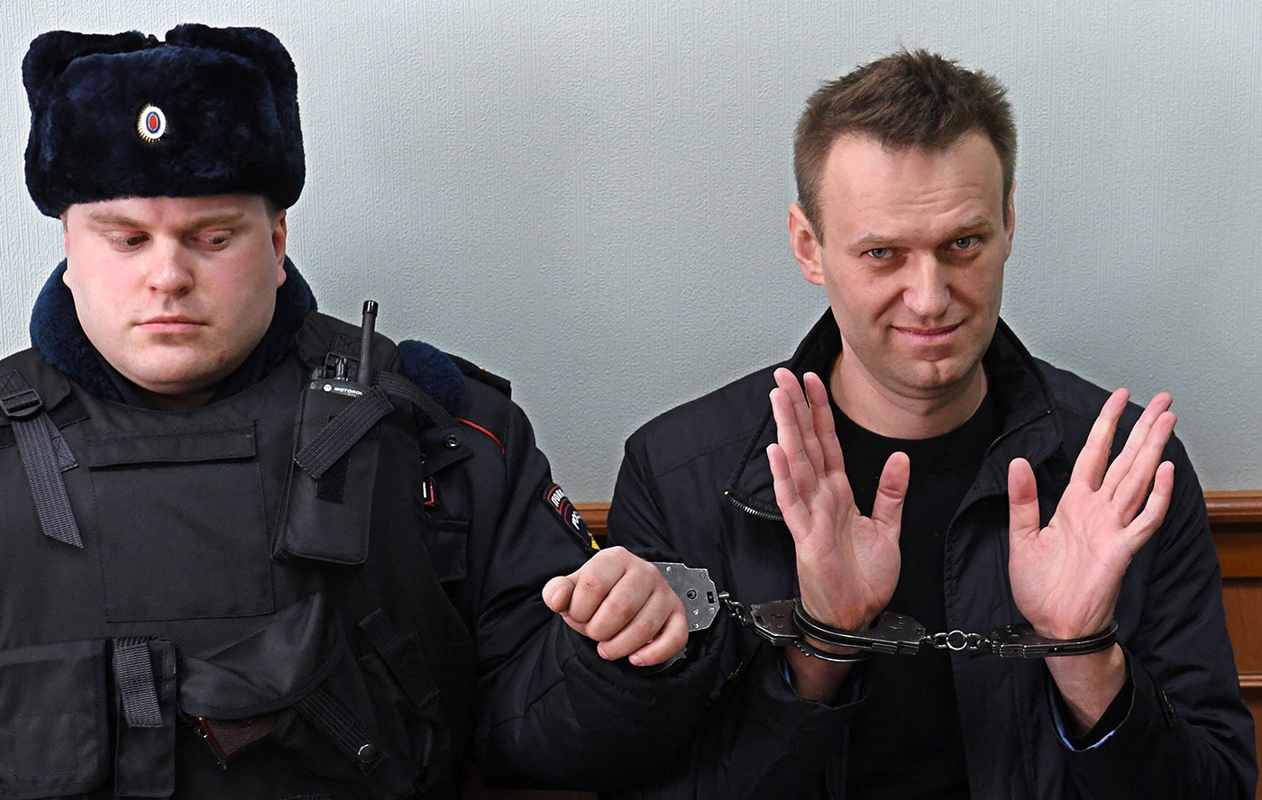Alexei Navalny gestures during an appeal hearing at a court in Moscow - 30 March 2017