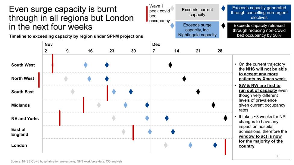 Another document, a Cabinet Office analysis, shows projections for hospital capacity in England