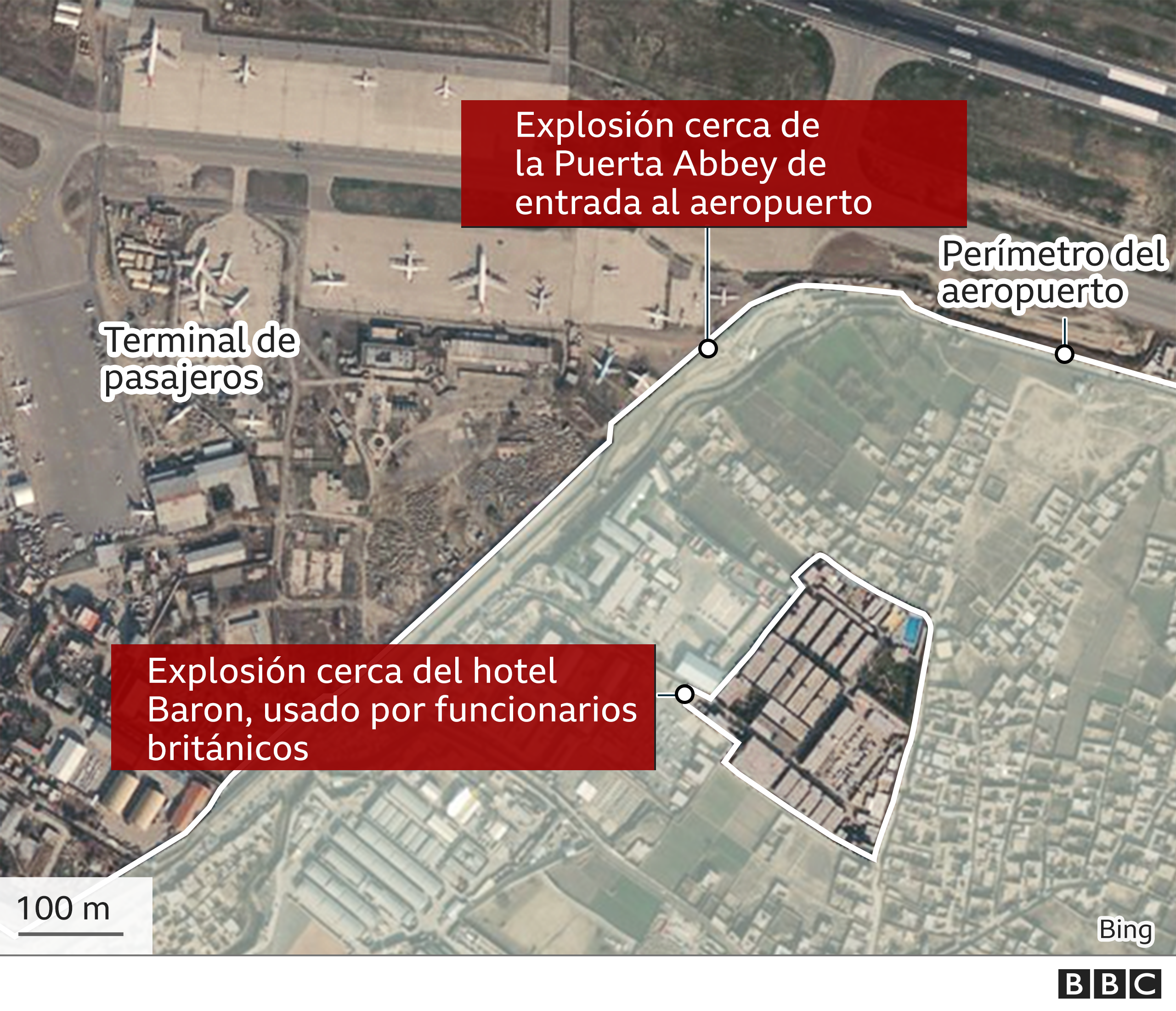 Mapa de Kabul que muestra el lugar de las explosiones