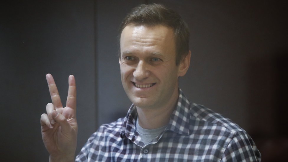 Russian opposition leader Alexei Navalny attends a hearing to consider an appeal against an earlier court decision to change his suspended sentence to a real prison term, in Moscow, Russia February 20, 2021