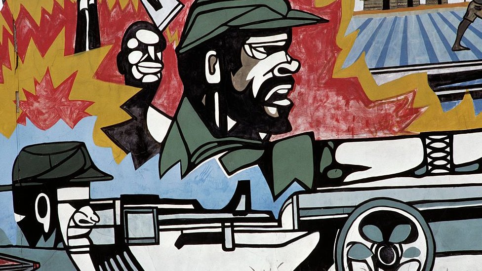Mural dedicado a la guerra civil de Mozambique.