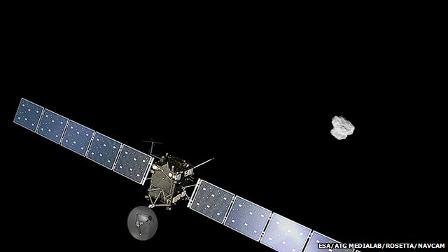 иллюстрация корабля Rosetta, приближающегося к комете
