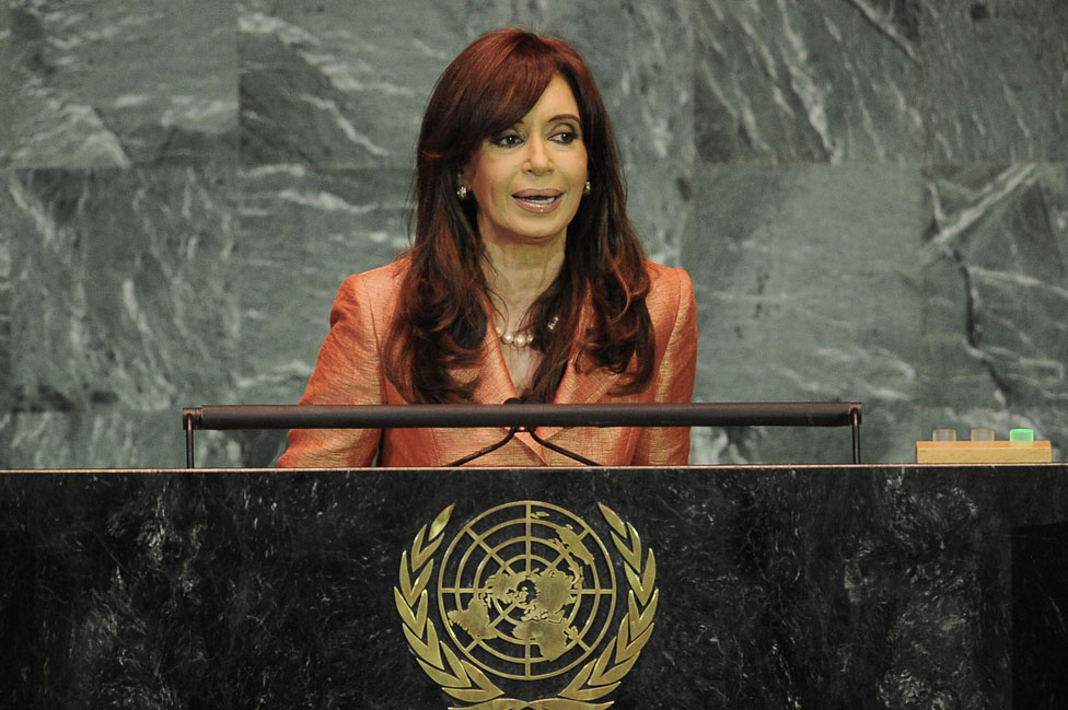 Cristina Fernández de Kirchner hablando durante la Asamblea General de la ONU, en 2009