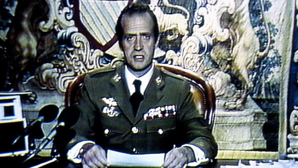 Juan Carlos I en un discurso televisado durante el golpe de Estado del 23 de febrero de 1981 en España