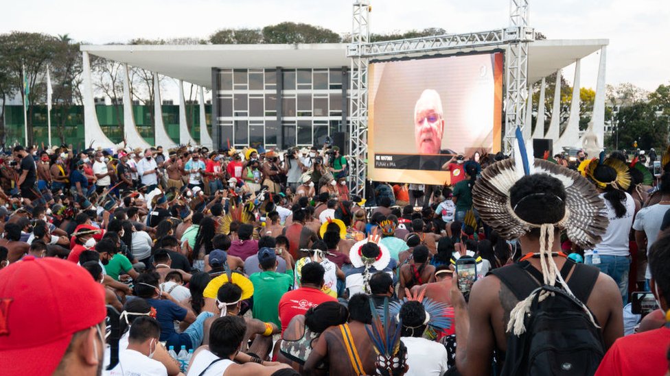 Mobilização indígena em Brasília contra o marco temporal