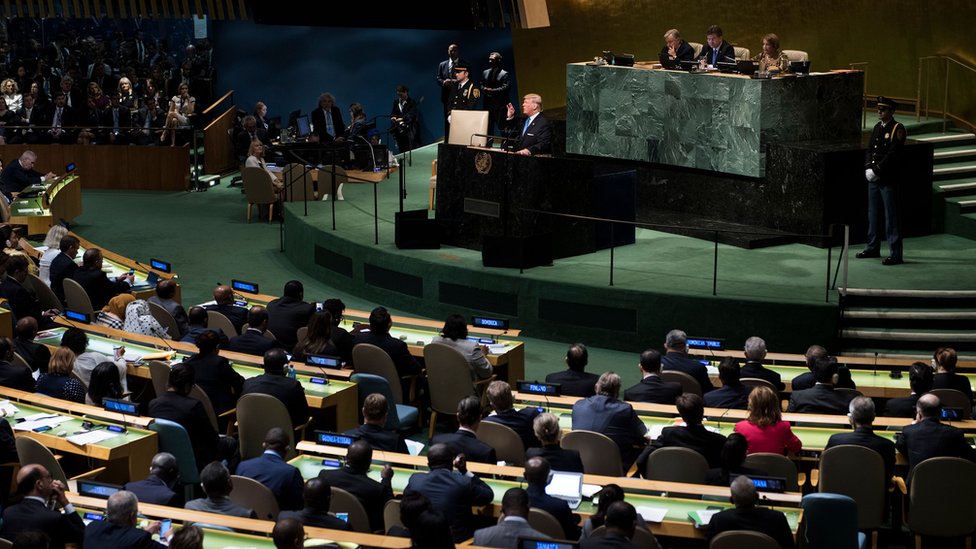 En la Asamblea General de la ONU, Trump dijo que hay varios peligros en el mundo. Asamblea General de la ONU en Nueva York