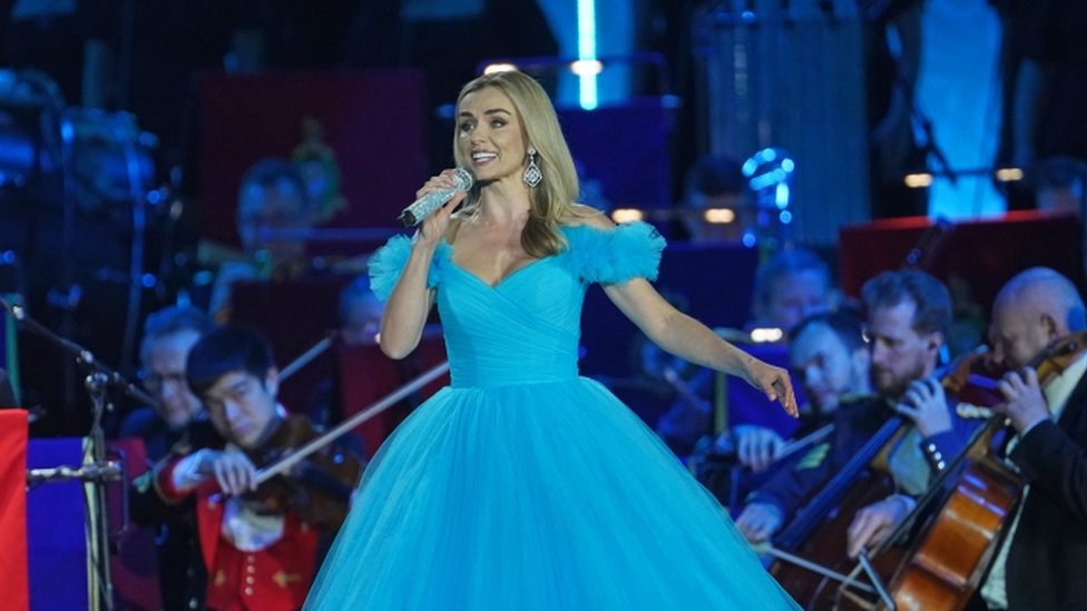 Katherine Jenkins performs during the A Gallop Through History Platinum Jubilee celebration