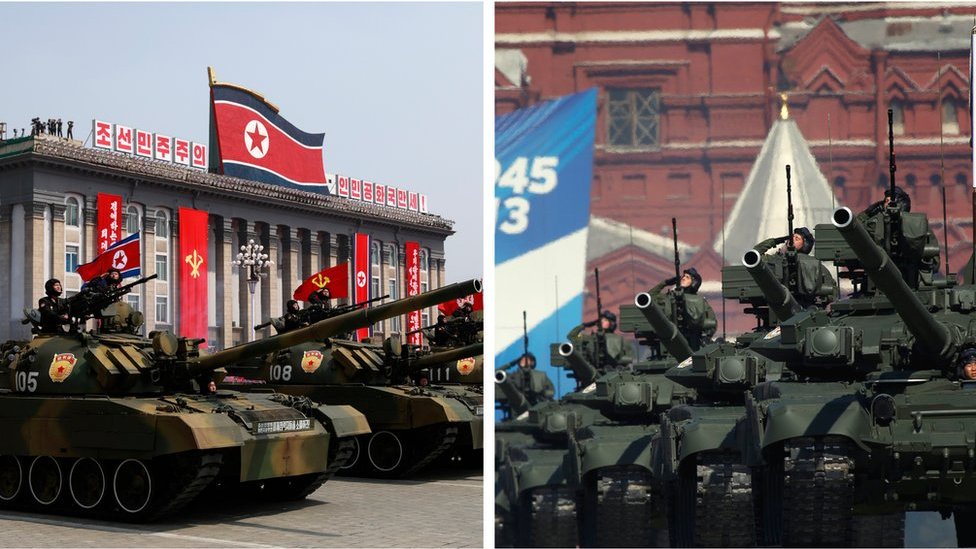 Desfiles de Corea del Norte y Rusia.