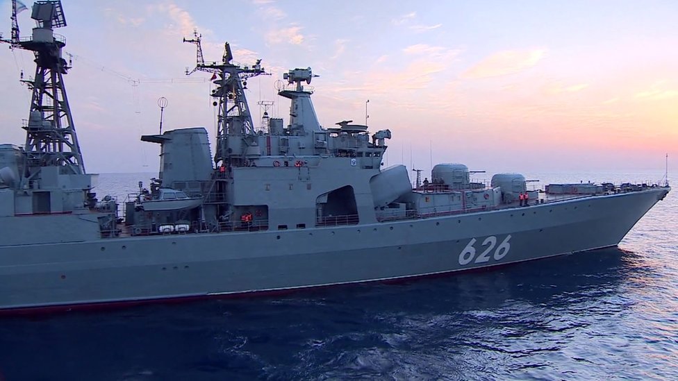 Onboard Russia's warship off the coast of Syria - BBC News