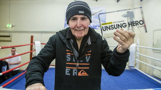 Rab Bannan holds his BBC Get Inspired Unsung Hero award