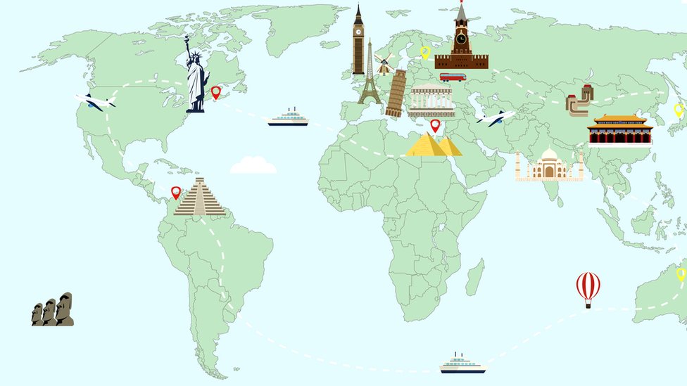 Mapa situando principales monumentos del mundo