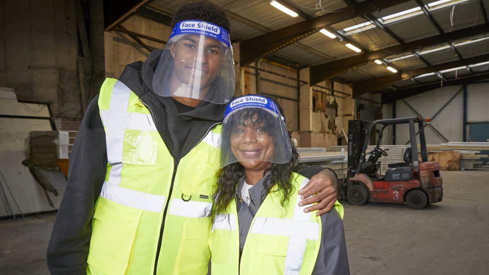 Marcus Rashford visiting FareShare Greater Manchester with his mother