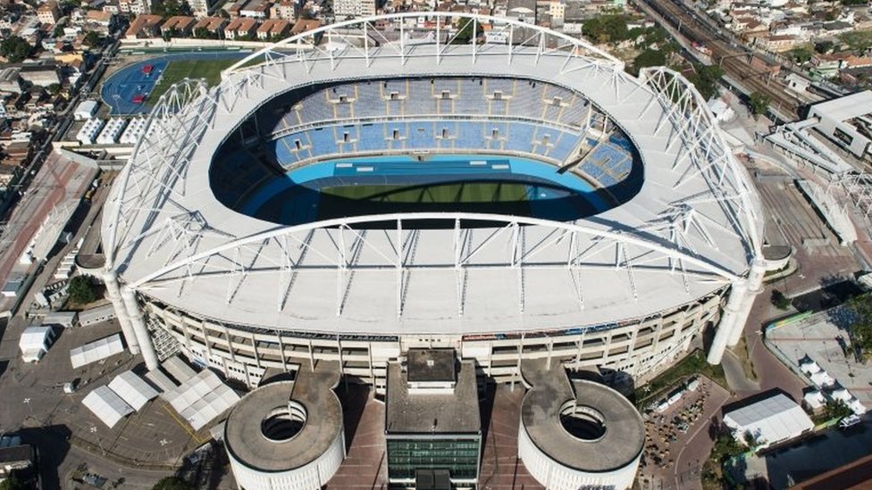 Вид с воздуха на Олимпийский стадион, известный как Engenhao, где будут проводиться соревнования по легкой атлетике и футболу во время Олимпийских игр в Рио-де-Жанейро, Бразилия, в 2016 году, в Рио-де-Жанейро, Бразилия, 26 июля 2016 г.
