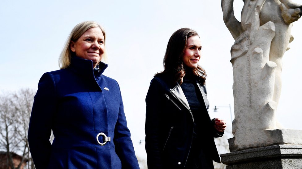 圖片：瑞典首相安德森（Magdalena Andersson）和芬蘭總理馬林（Sanna Marin）會晤，討論加入北約問題。2022年4月13日