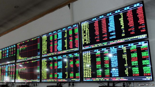 Screens showing Chinese stock market movements