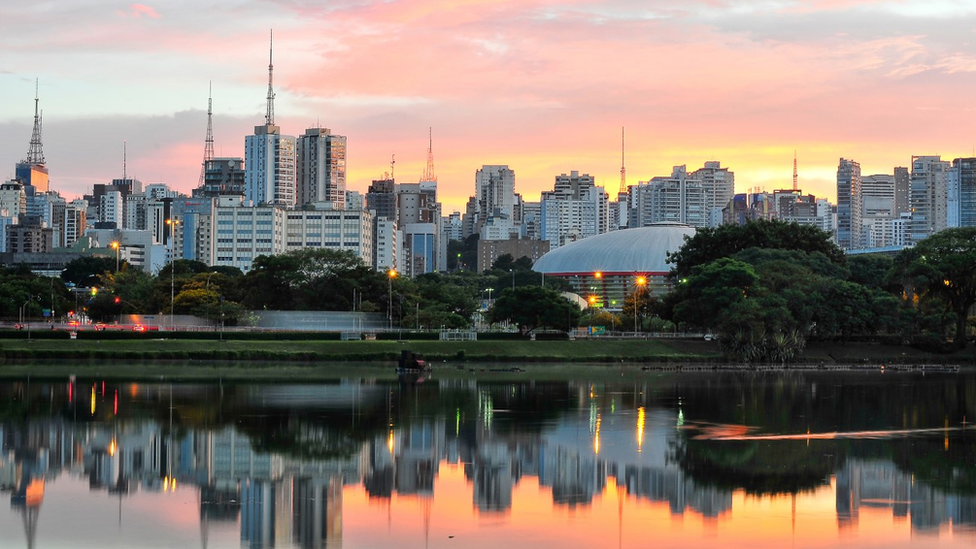 vista da cidade em um fim de tarde a partir do Parque Ibirapuera