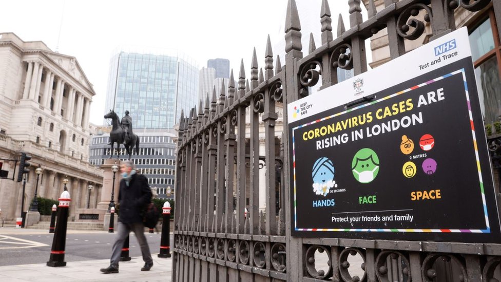 NHS sign displayed near the Bank of England.