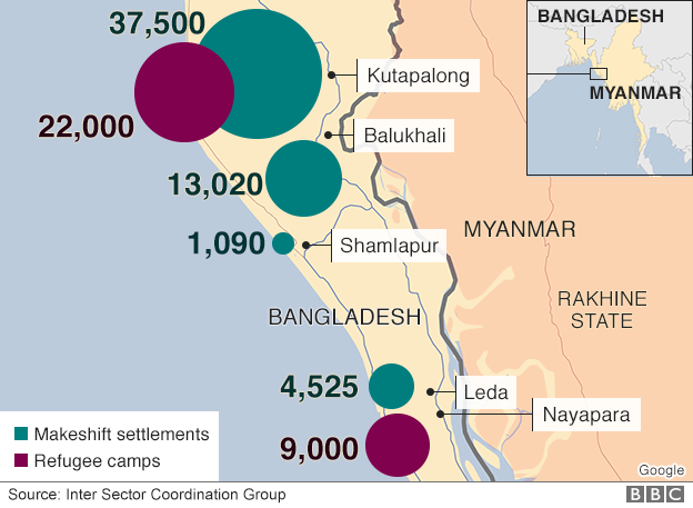 Карта: перемещенные лица и беженцы в Бангладеш