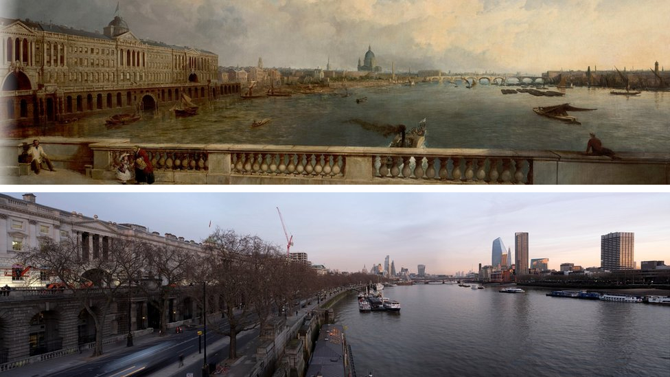 1860'da Waterloo köprüsünden görülen manzara