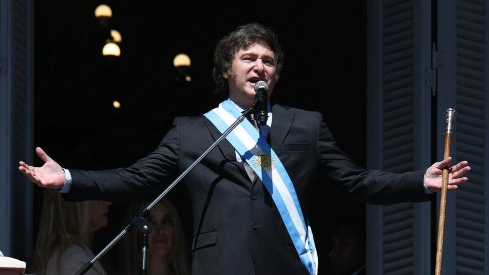 Javier Milei giving a speech