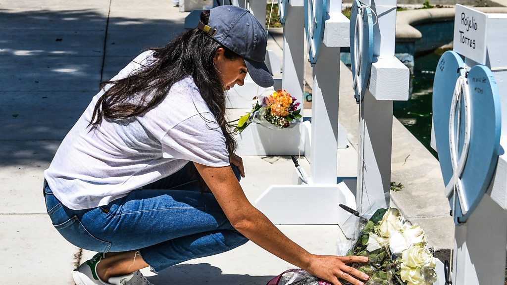 Meghan Markle visits memorial for Texas school shooting victims