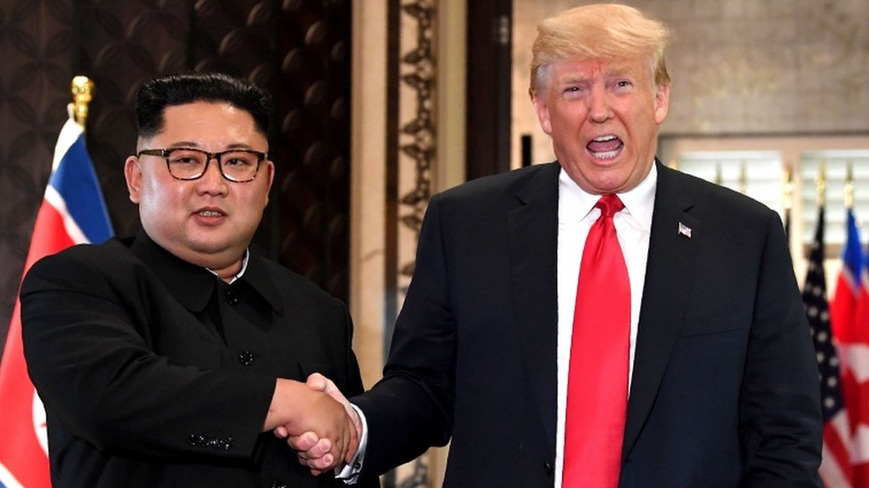 Kim Jong-un and Donald Trump at the June summit in Singapore