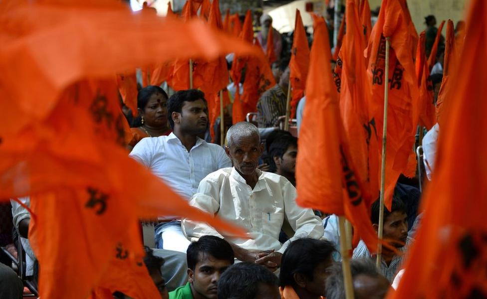 Индусские правые группы в протесте против предполагаемого движения «Джихад любви» в Дели в сентябре 2014 года