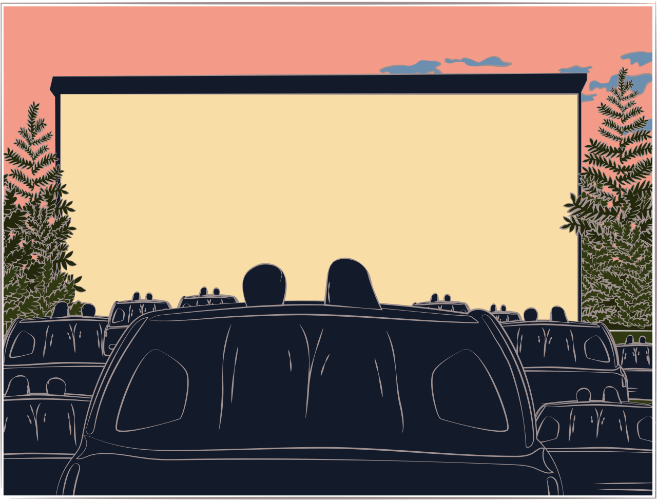 Иллюстрация автомобильного кинотеатра