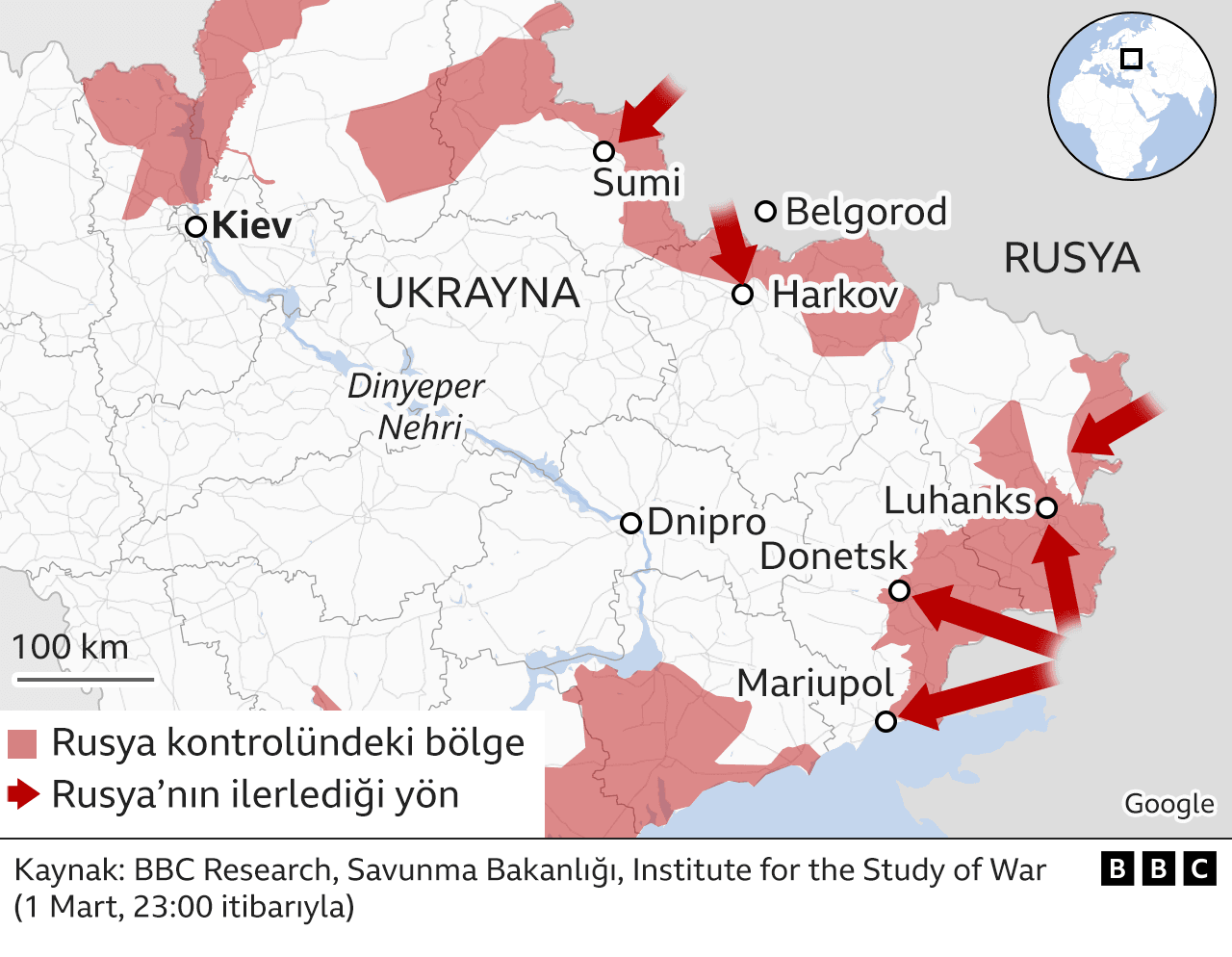 Haritalarla Rusya'nın Ukrayna'yı işgali: Kiev ve Harkov'da çatışmalar