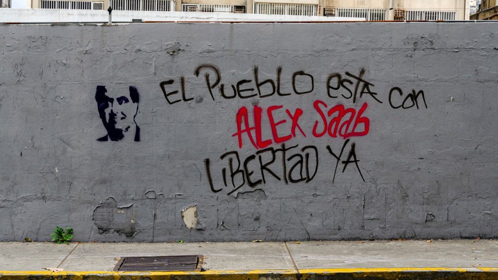 Mensajes en Caracas en apoyo a Saab
