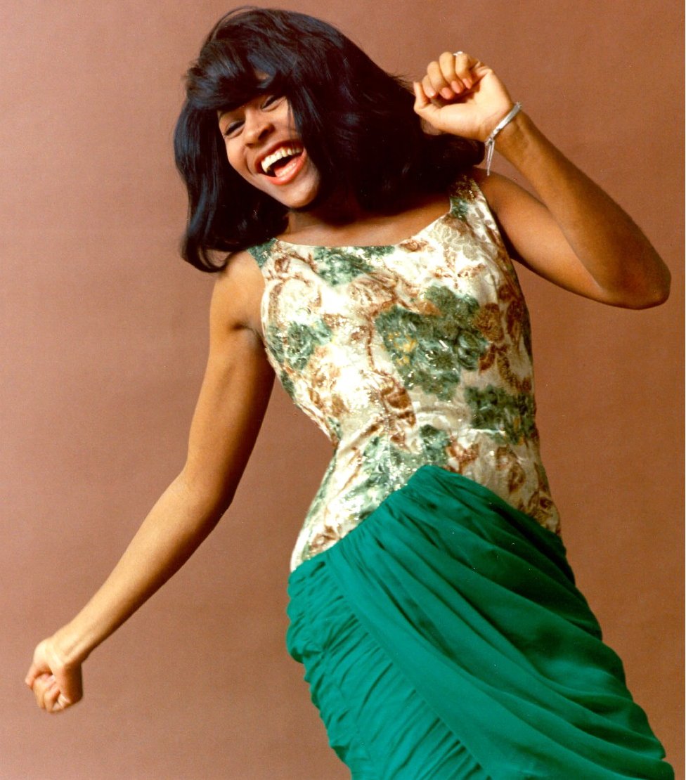 Tina Turner de vestido verde.