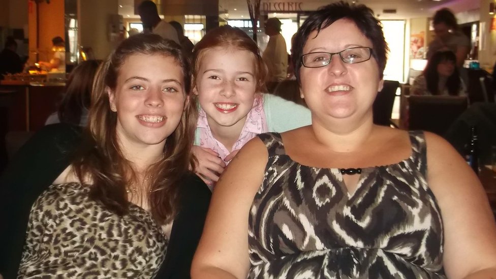 Leah Langley with her mum and sister