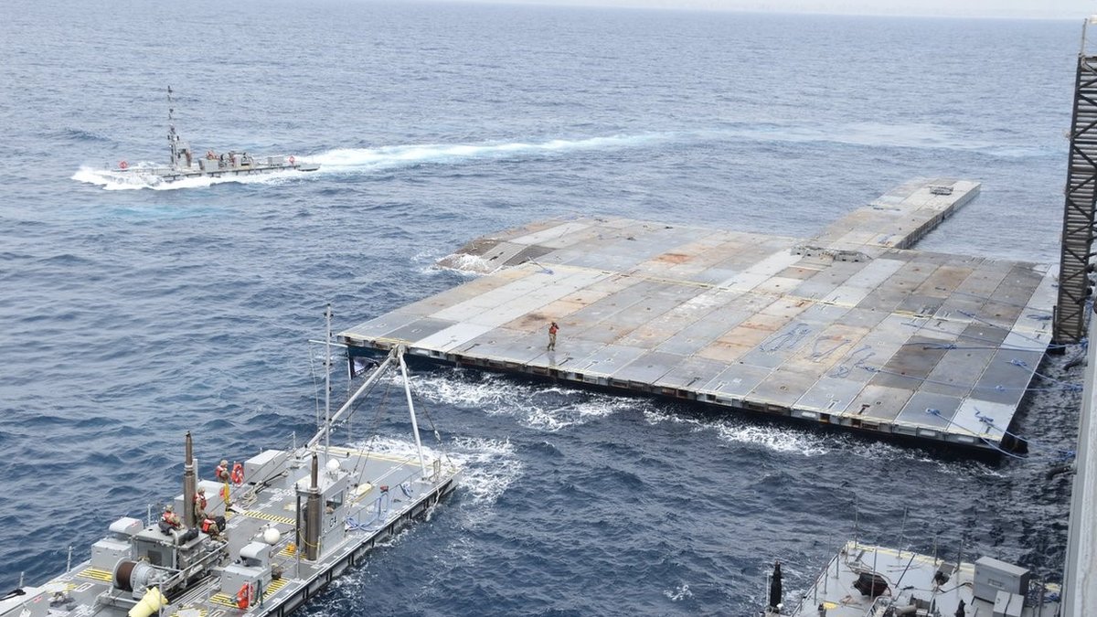Images show US military building floating pier for Gaza aid