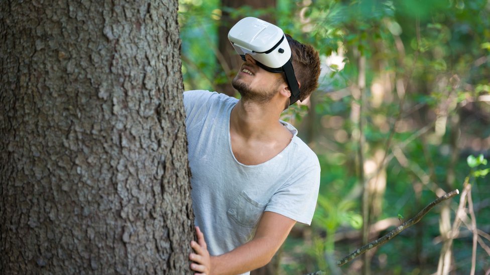 ¿Diferentes realidades? Hombre en bosque
