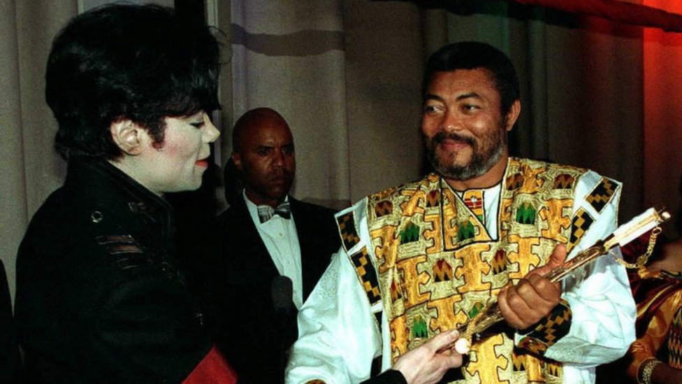 Jerry Rawlings (right) and Michael Jackson