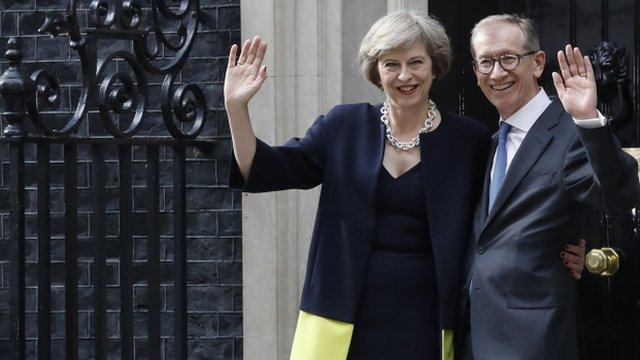 Theresa May with husband outside Downing Street