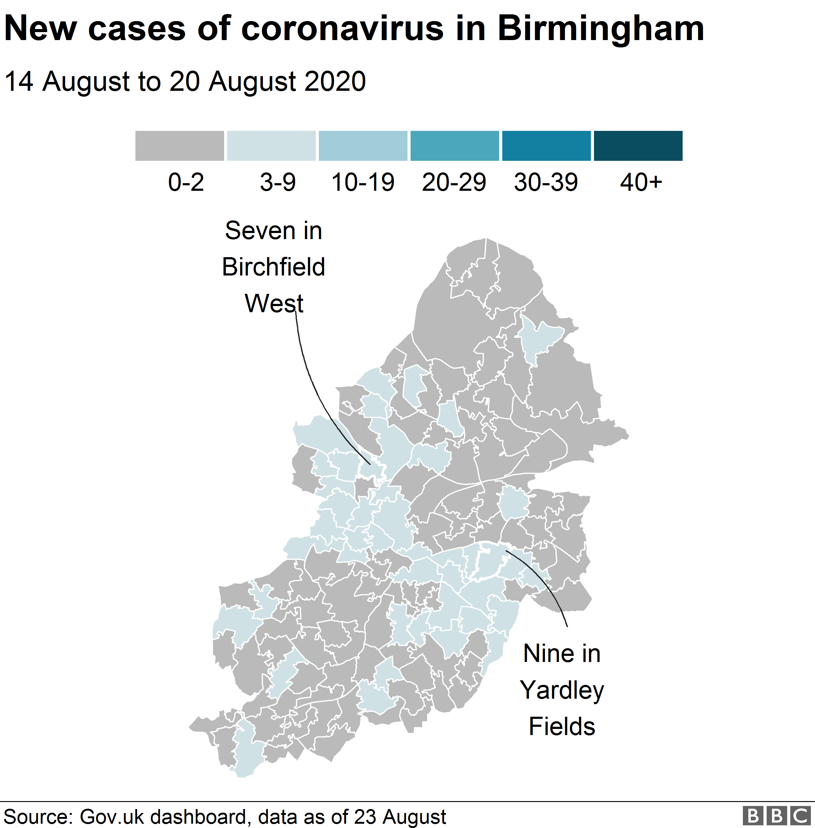 Карта со случаями коронавируса в Бирмингеме