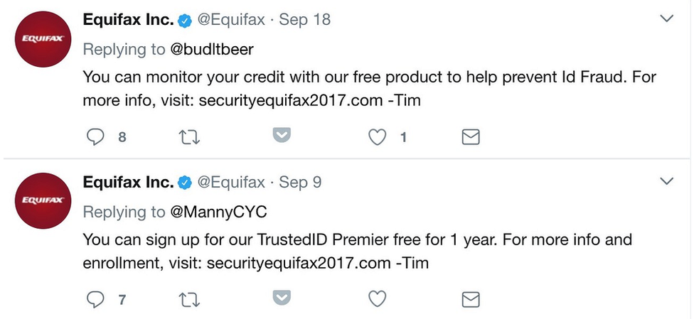 Equifax shares the wrong web address on Twitter