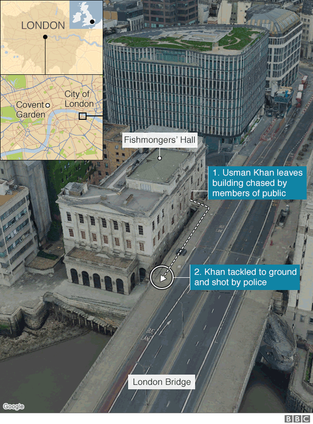 Карта с указанием места происшествия на Лондонском мосту