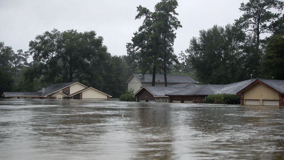 Algunas viviendas en Texas han quedado casi totalmente bajo el agua. Casas inundadas en Texas.