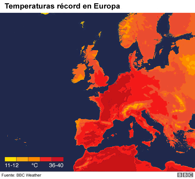 Mapa de altas temperaturas en Europa