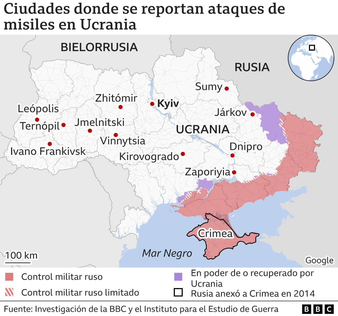 Mapa ataques rusos en Ucrania