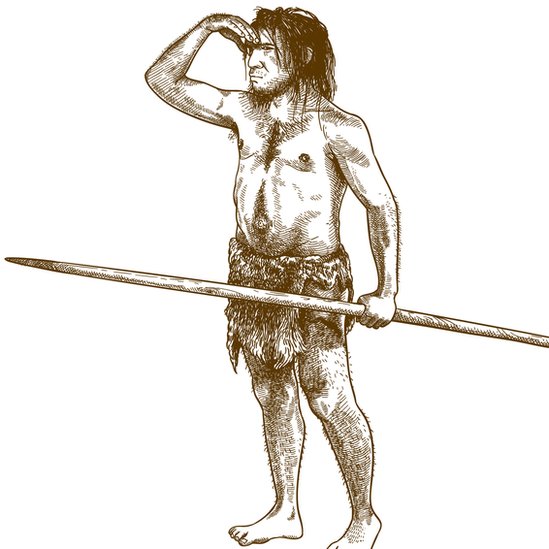 Ilustración hombre en la prehistoria.