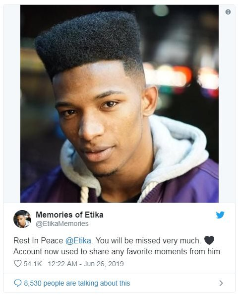 Изображение Etika со словами: Rest In Peace @Etika. Вам будет очень не хватать. Аккаунт теперь используется для того, чтобы делиться любыми его любимыми моментами.