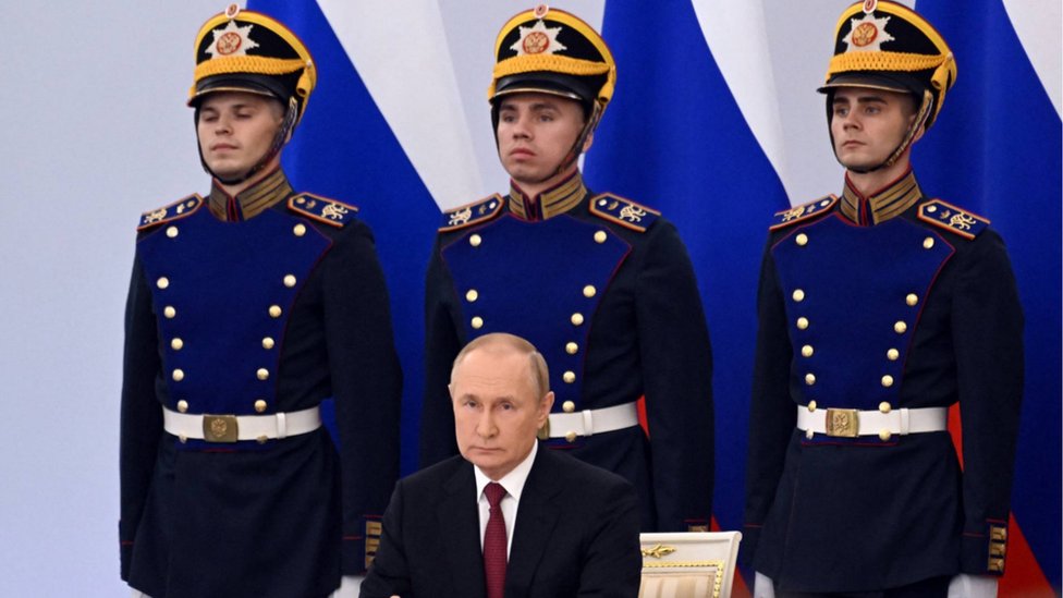 Putin en la firma de la anexión de las cuatro provincias ucranianas.