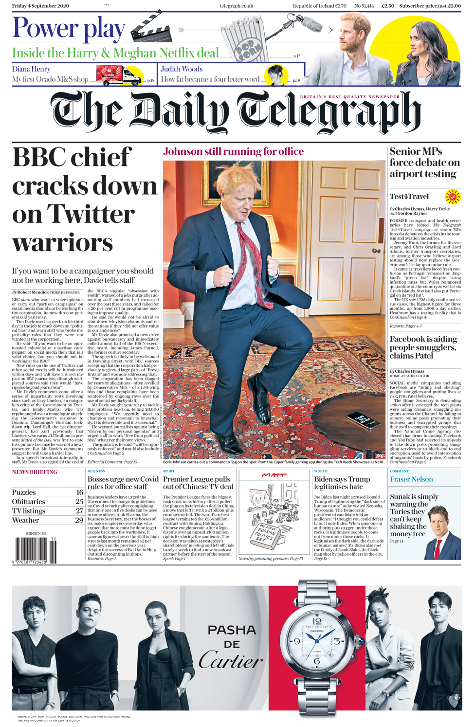 Front page of the Daily Telegraph